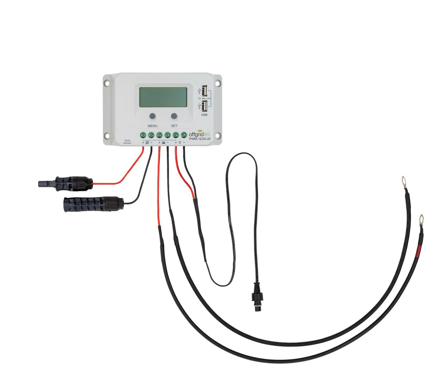 Schéma de branchement contrôleur solaire Offgridtec avec panneau solaire et batterie BG-Protector
