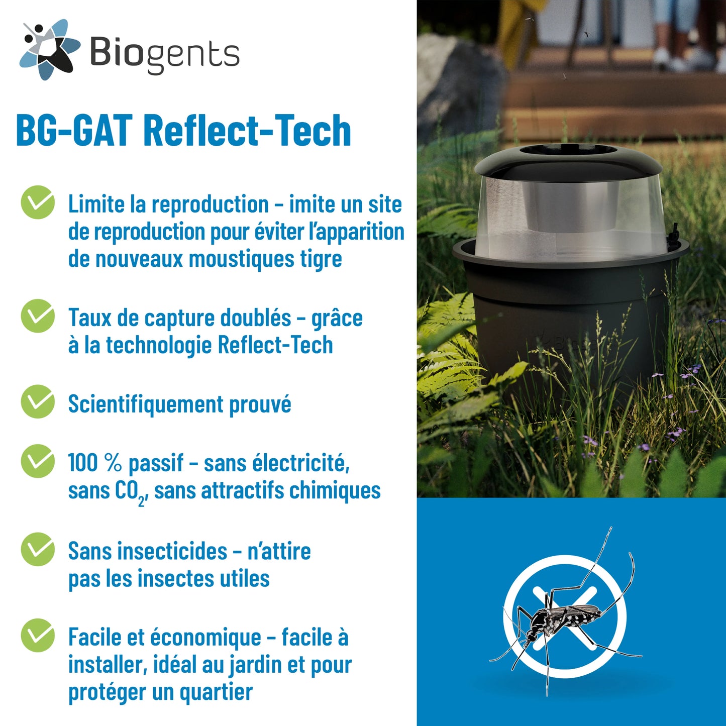 Piège anti-moustique extérieur BG-GAT Reflect-Tech (Lot de 2) – Réduit la reproduction du moustique tigre | Biogents